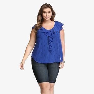 KEY PRINT CHIFFON RUFFLED BLOUSE